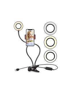 UBeesize Selfie Ring Light With Clip On Flexible Arms With A Cell Phone Holder Stand For Live Streams Makeup  - Image 1