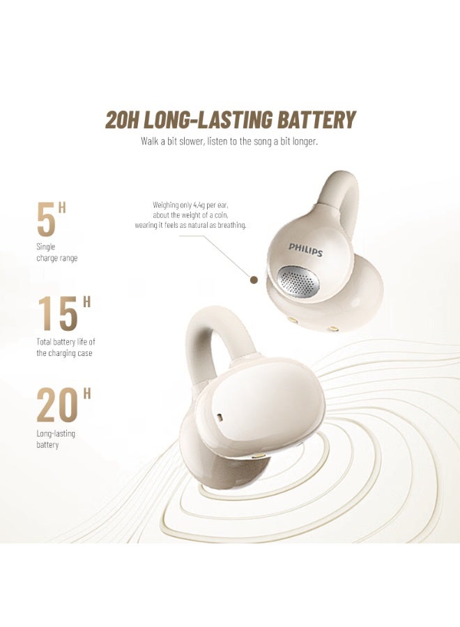 Philips TAQ2320, Earphone,True Open Ear Headphones,True Wireless Earbuds, 22H Playtime, IP54 Water and Dust Proof with  ANC,AI Call Noise Reduction,Sterling Sound, Secure Fit and Comfort, For Sports, Work White - Image 3