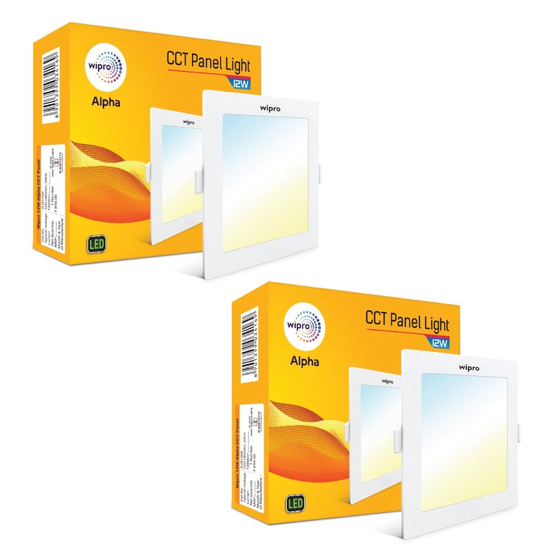 Wipro 12w Square LED Alpha Panel | 3 in 1 (Colour Changing)(Cool Day White/Neutral White/Warm White) | Recessed Down Light for False Ceiling | Cutout - 125mm | Pack of 2 - Image 2