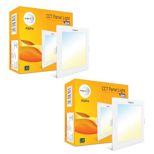 Wipro 12w Square LED Alpha Panel | 3 in 1 (Colour Changing)(Cool Day White/Neutral White/Warm White) | Recessed Down Light for False Ceiling | Cutout - 125mm | Pack of 2 - Image 1
