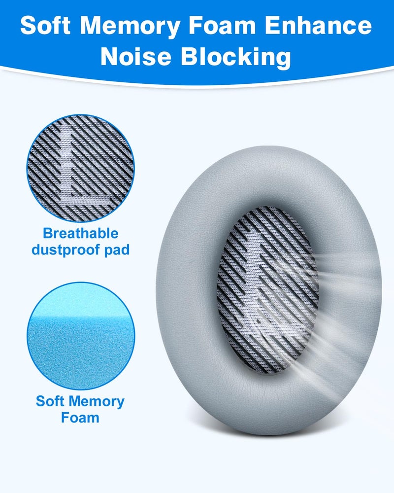 Link Dream Replacement Ear Cushions for Bose Quiet Comfort 35 Soft Protein Leather Replacement Ear Pad for Bose QC 35/25 / 15 QC2 / Ae2 / Ae2i / Ae2W / Sound Link/Sound True (Light Grey) - Image 3