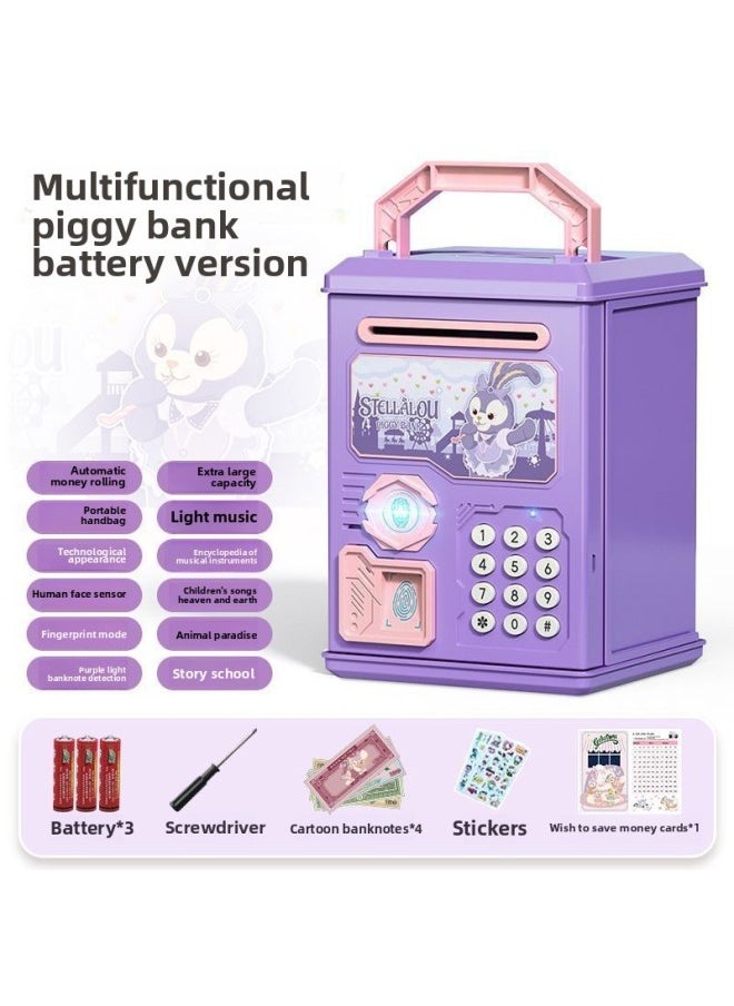 null - 2024 Children's Ultraman Piggy Bank Boy's Large Capacity Can't Fall, Only Can't Enter, Password Piggy Bank-Color:Purple Star Delu [face Fingerprint Version ε Music Story] Battery - Image 1