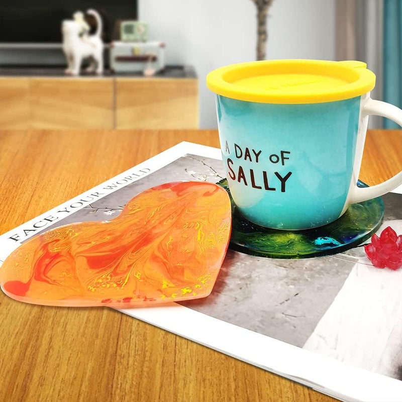 findTop 3 Pcs Silicone Molds with 2 Tweezers Include Round Rectangle Heart Shaped Coaster Mold for DIY Decorative Coaster - Image 3