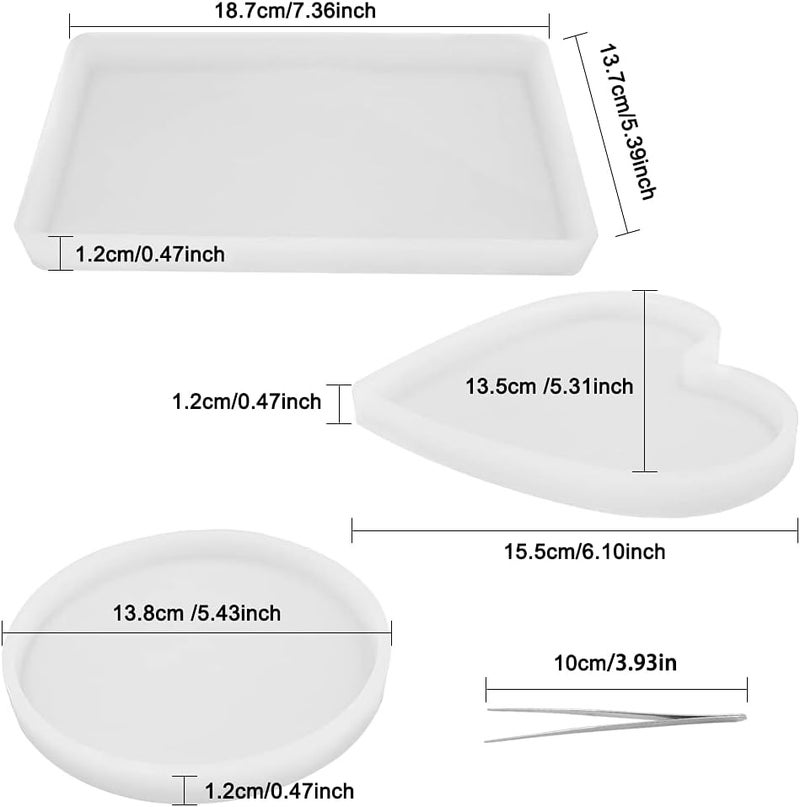 findTop 3 Pcs Silicone Molds with 2 Tweezers Include Round Rectangle Heart Shaped Coaster Mold for DIY Decorative Coaster - Image 2