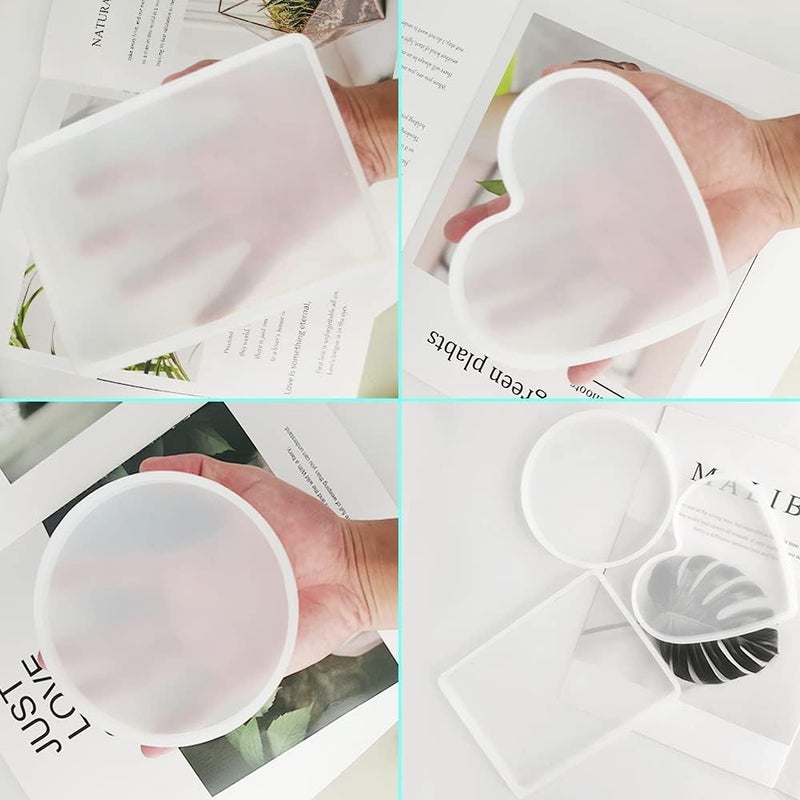 findTop 3 Pcs Silicone Molds with 2 Tweezers Include Round Rectangle Heart Shaped Coaster Mold for DIY Decorative Coaster - Image 5