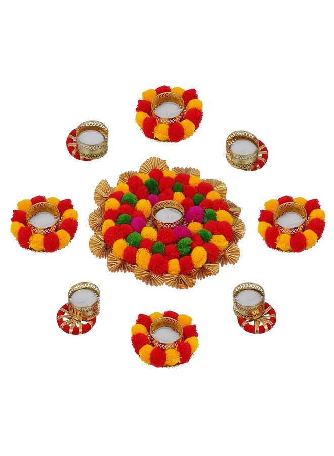 Sanvatsar Home Decorative Rangoli & Diya Set | 9pcs Gold Yellow Diya Candle Holders for Festival, Wedding, Birthday, Christmas, New Year, Casual Occasions - Image 3
