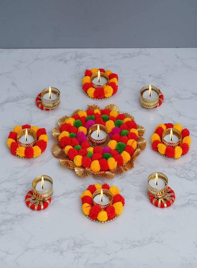 Sanvatsar Home Decorative Rangoli & Diya Set | 9pcs Gold Yellow Diya Candle Holders for Festival, Wedding, Birthday, Christmas, New Year, Casual Occasions - Image 2