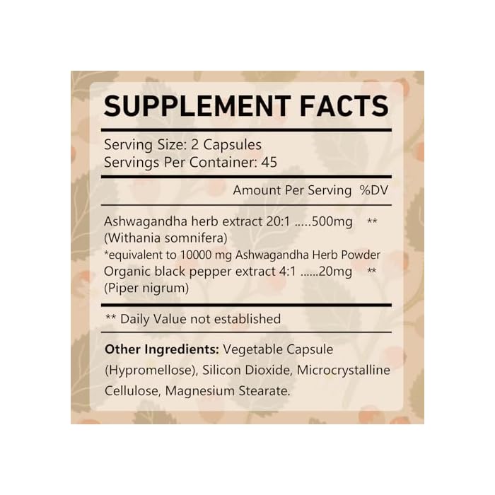 OMOGS Organic Ashwagandha, Pure Herb Extract, Added Black Pepper, High Absorption, for Boosts Energy, Sleep, Focus, Stress Relief.& Immune Support, Non-GMO, 90 Vegetable Capsules - Image 2