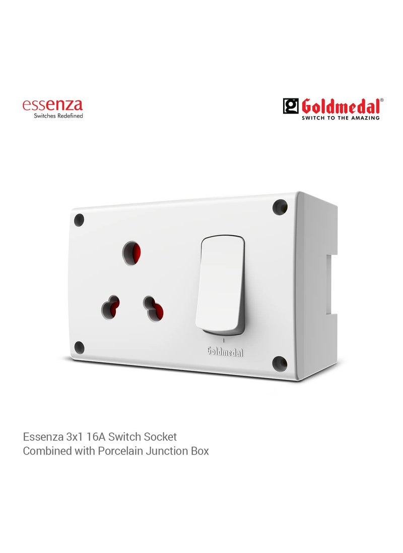 GOLD MEDAL - Goldmedal Essenza 3x1 16A Switch Socket Combined with Porcelain Junction Box - Image 1