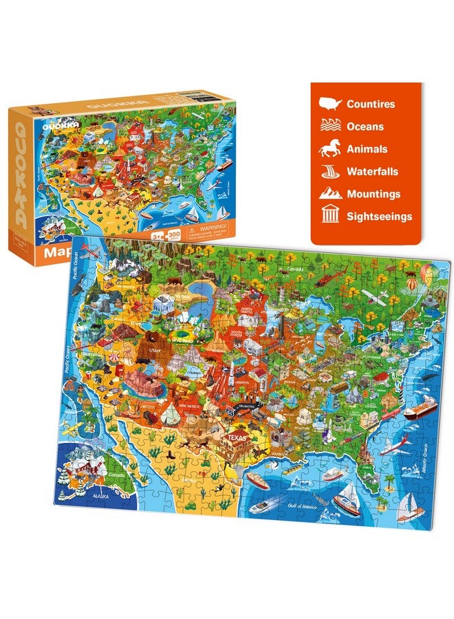 QUOKKA Puzzles for Kids Ages 4-6 - 3 Set 300 Piece Puzzles for Kids 6-8 - Learning Map of The United States World Space Puzzle - Educational Games for Kid 8-10 - Toys for 12 Year Old Boys and Girls - Image 3