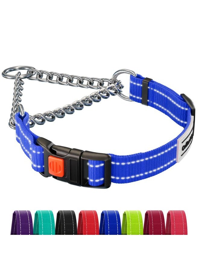 CollarDirect Martingale Dog Collar with Stainless Steel Chain and Quick Release Buckle - Reflective Collar for Large, Medium, Small Dogs - Blue, Small (Neck Size 12"-15") - Image 1