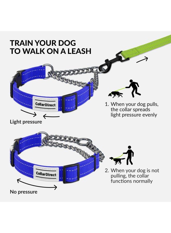CollarDirect Martingale Dog Collar with Stainless Steel Chain and Quick Release Buckle - Reflective Collar for Large, Medium, Small Dogs - Blue, Small (Neck Size 12"-15") - Image 2
