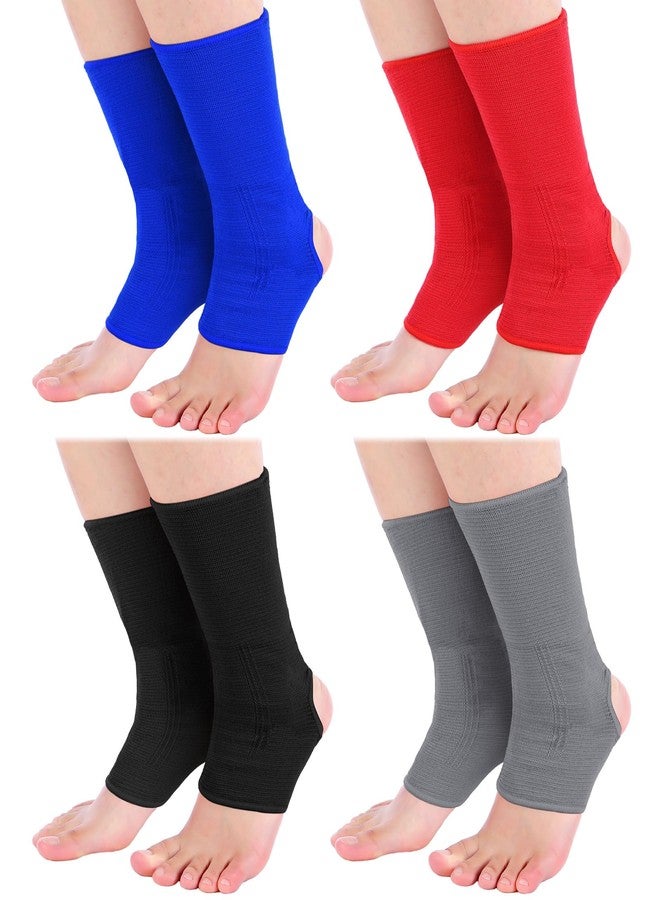 Handepo 4 Pairs Muay Thai Ankle Wraps MMA Compression Foot Sleeve Ankle Braces Sock Support for Men Women Kickboxing Martial Arts Gym Running Sports(Black, Red, Blue, Gray) - Image 1