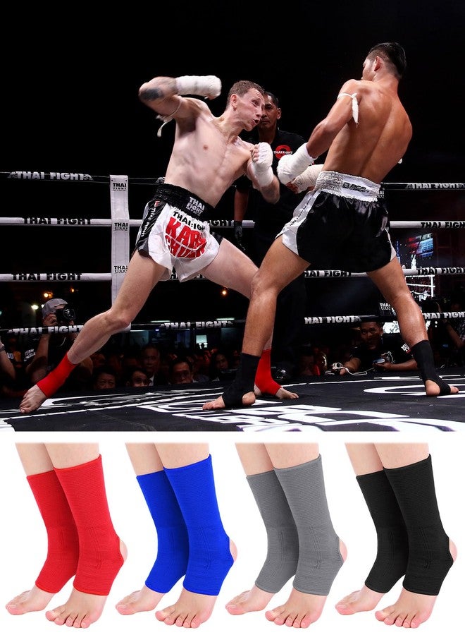 Handepo 4 Pairs Muay Thai Ankle Wraps MMA Compression Foot Sleeve Ankle Braces Sock Support for Men Women Kickboxing Martial Arts Gym Running Sports(Black, Red, Blue, Gray) - Image 5