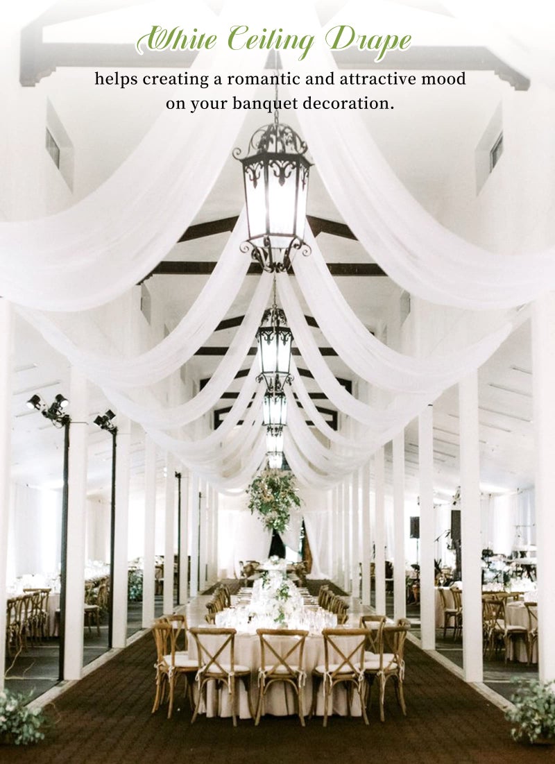 Showgeous 6 Panels White Ceiling Drapes for Wedding Ceiling Drapes 5ftx20ft Wedding Arch Draping Fabric Sheer Curtains Voile Chiffon Drapery Draping Wedding Ceiling Decorations for Party Ceremony Stage Swag - Image 5