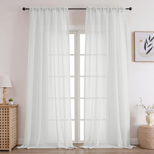 CUCRAF Off White Sheer Curtains Panels for Living Room Bedroom Window Treatment Dual Rod Pocket (54 Wide x 63 inches Long, Set of 2) - Image 1