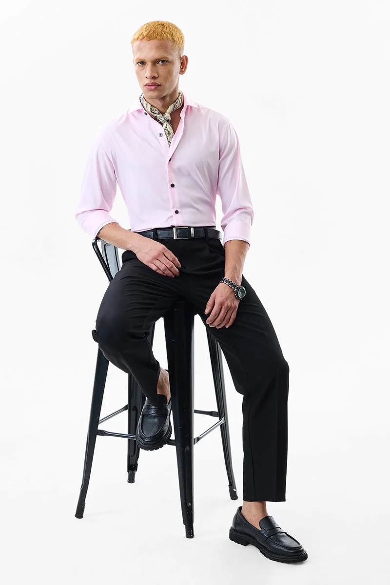 SNITCH Slim Fit Plain Light Pink Shirt
