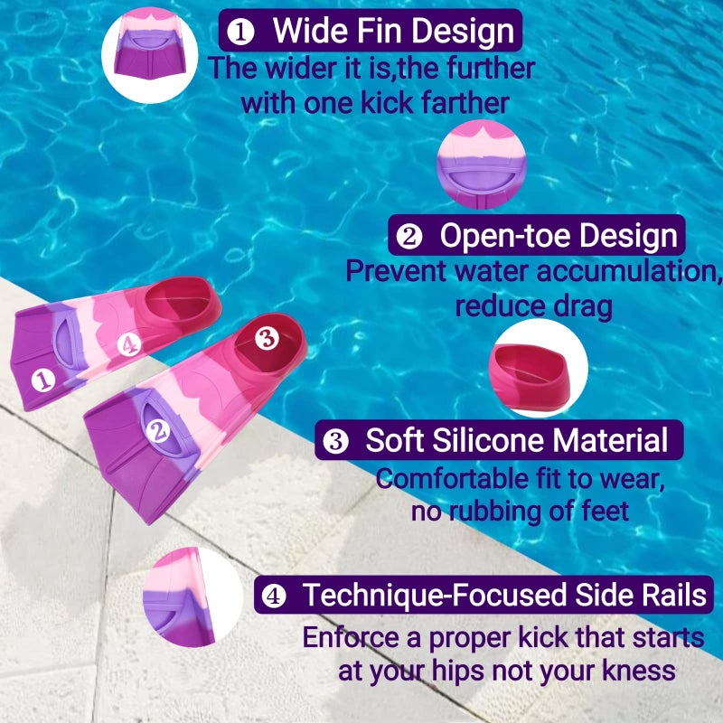 Gugmoy Kids Swim Fins,Comfortable Silicone Flippers for Swimming and Diving,Size Suitable Beginners Kids Girls Boys Adults (Small, Colorful-C) - Image 5