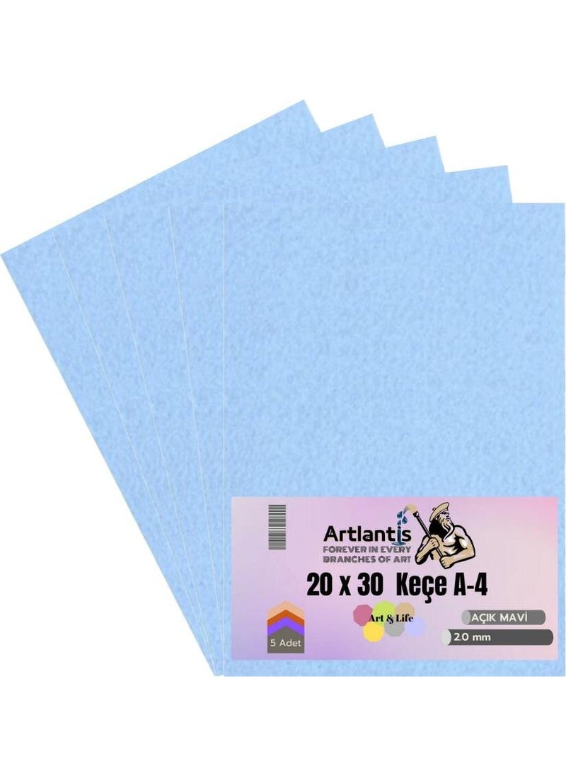 Artlantis Light Blue Felt A4 2 mm 20X30 cm 5 Pack 1 Pack School Nursery Event  - Image 1