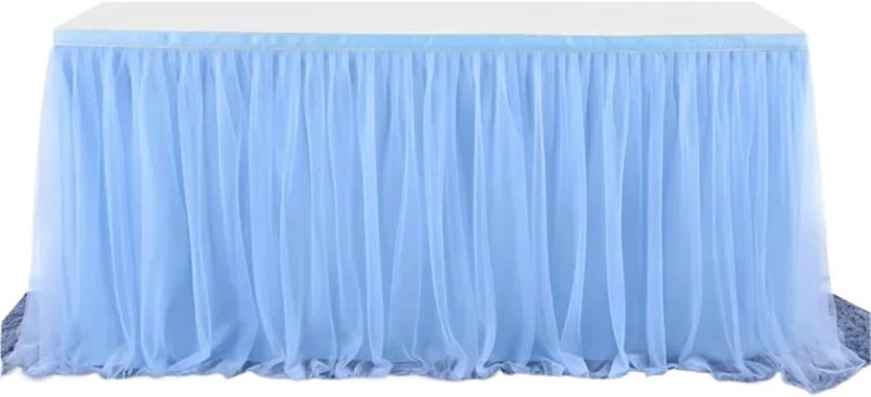 Party Table Skirt 4FT/6FT/9FT Purple Tulle Table Skirt Wedding Party Tableware Cloth Shower Gender Reveal Birthday(Sky blue,9FT 77x275cm) - Image 1