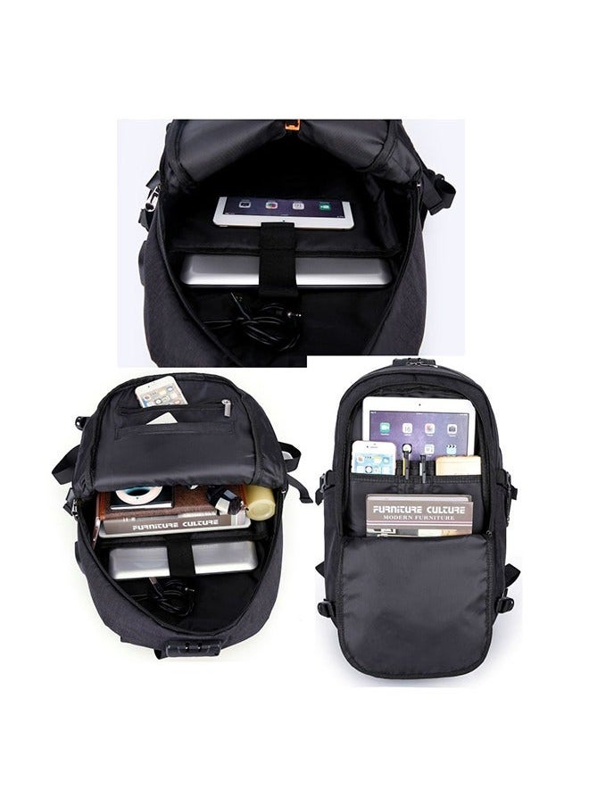 Anti-Theft Waterproof Oxford Laptop Bag With USB Charger Port And Headphone Jack - 15.6in (Black)