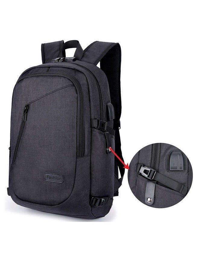 Anti-Theft Waterproof Oxford Laptop Bag With USB Charger Port And Headphone Jack - 15.6in (Black)