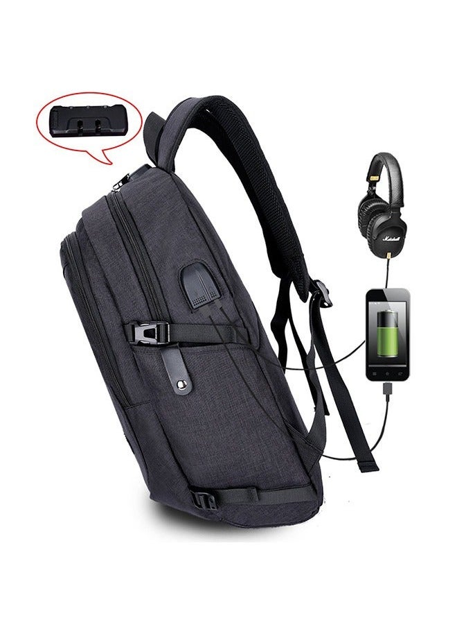 Anti-Theft Waterproof Oxford Laptop Bag With USB Charger Port And Headphone Jack - 15.6in (Black)
