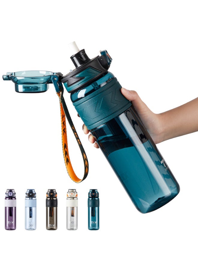 TKK 1000ml Tritan Plastic Water Bottle with Straw and BPA Free with Rope Easy to Carry | Green - Image 1
