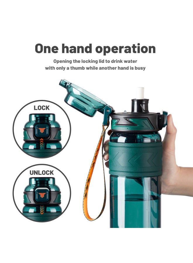 TKK 1000ml Tritan Plastic Water Bottle with Straw and BPA Free with Rope Easy to Carry | Green - Image 5