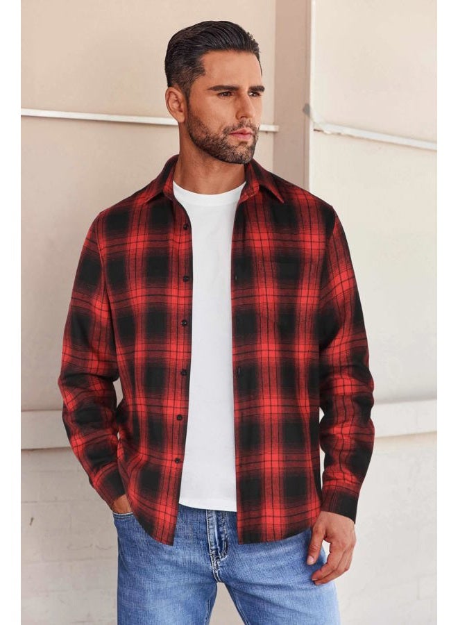COOFANDY Mens Flannel Shirts Long Sleeve Button Down Shirt with Pocket Casual Shirts Work Shirts for Men, Red/Black, XXL - Image 2