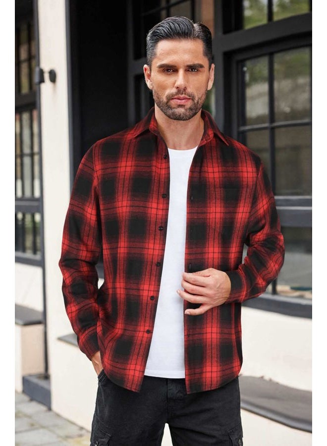 COOFANDY Mens Flannel Shirts Long Sleeve Button Down Shirt with Pocket Casual Shirts Work Shirts for Men, Red/Black, XXL - Image 3