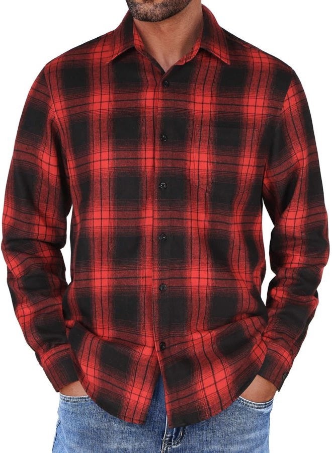 COOFANDY Mens Flannel Shirts Long Sleeve Button Down Shirt with Pocket Casual Shirts Work Shirts for Men, Red/Black, XXL - Image 1