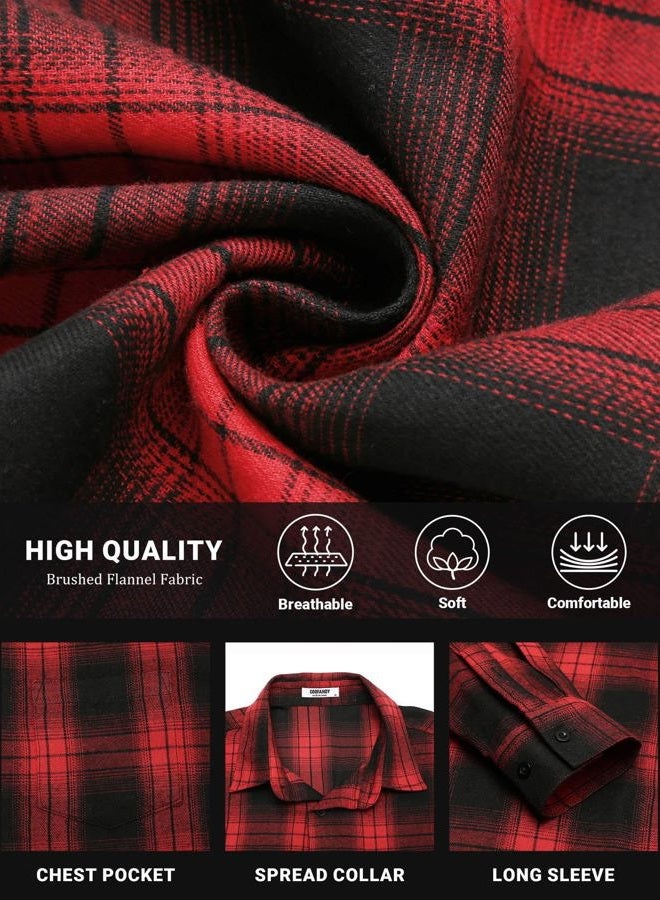 COOFANDY Mens Flannel Shirts Long Sleeve Button Down Shirt with Pocket Casual Shirts Work Shirts for Men, Red/Black, XXL - Image 4