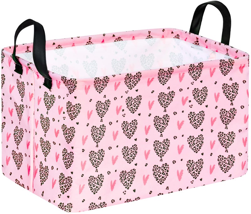 VAIVUSTO Valentines Basket Rec Heart Print Box Hamper Storage Basket Collapsible Organizer Bin Gift Shelf Baskets for Home and Kitchen Storage - Image 2