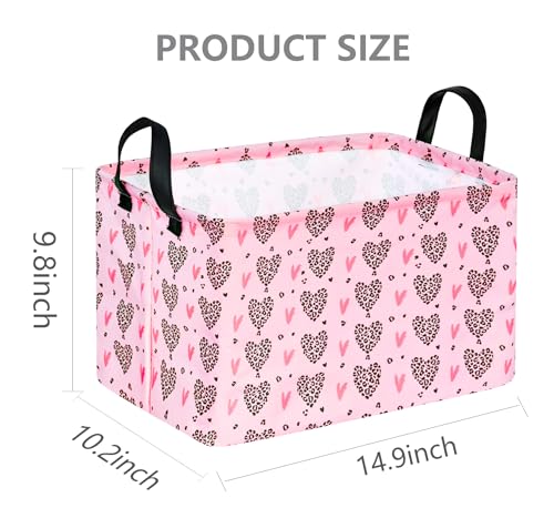 VAIVUSTO Valentines Basket Rec Heart Print Box Hamper Storage Basket Collapsible Organizer Bin Gift Shelf Baskets for Home and Kitchen Storage - Image 3