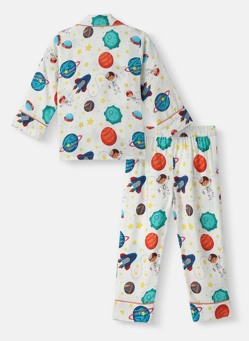Nautinati Nautinati Boys' Planet Print Chest Pocket Shirt and Pyjama Set