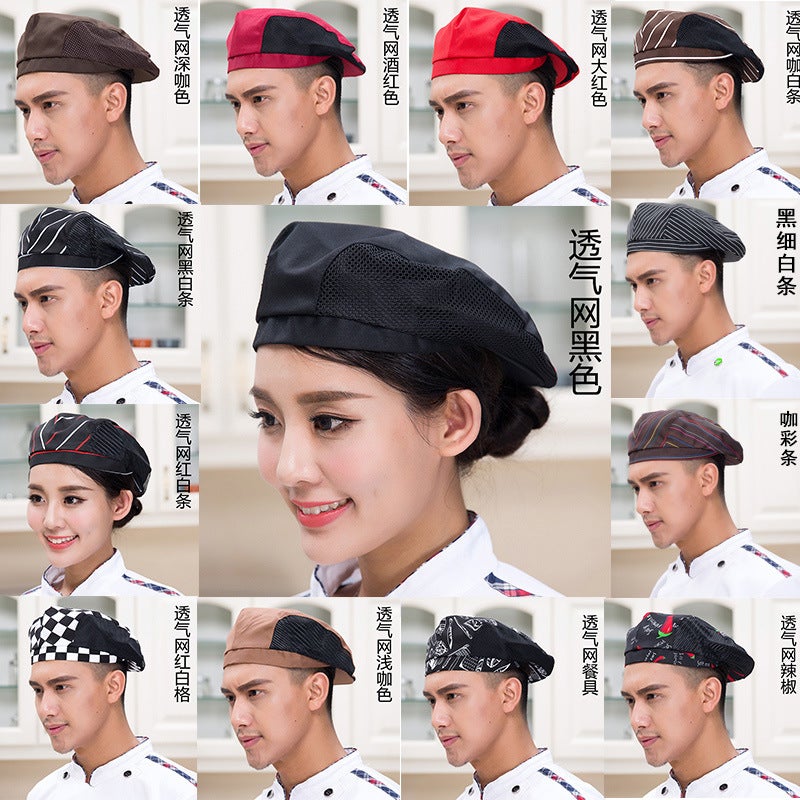 Chef Hat Men'S Coffee Western Restaurant Waiter Pirate Hat Beret Work Peaked Cap Breathable Mesh Forward Cap - Image 3