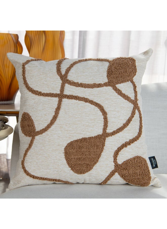 Belchior Concept Line Embroidery Square Shaped Decorative Cushion Linen and Soft Brown 50 x 50 cm 472566 - Image 2