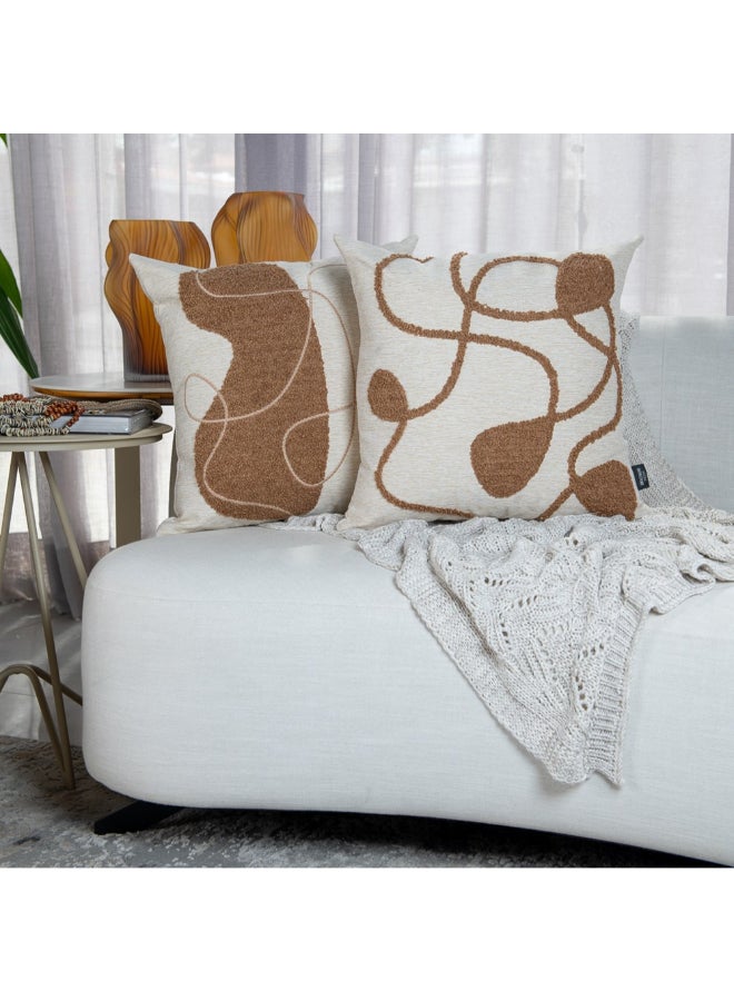 Belchior Concept Line Embroidery Square Shaped Decorative Cushion Linen and Soft Brown 50 x 50 cm 472566 - Image 5