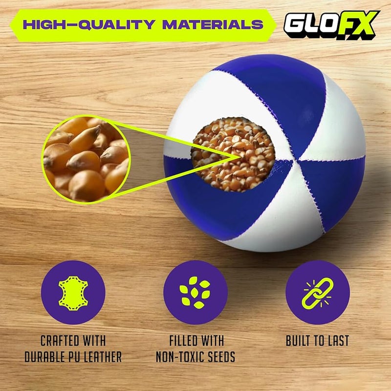 GloFX Juggling Balls 【Pack of 3】 for Beginners to Advanced Jugglers - No Bounce Design - Durable Weighted Juggle Ball Kit - 2 Layer Construction - Soft and Easy Juggling Kit - Image 5
