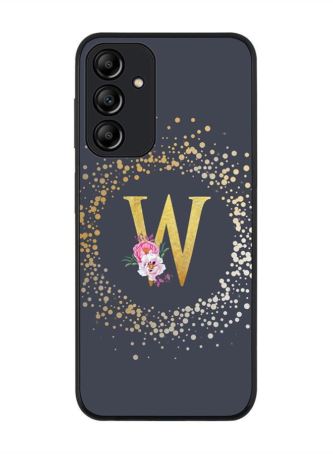 Stylizedd Rugged Black edge case for Samsung Galaxy A15 / A15 5G Case Cover- Custom Monogram Initial Letter Floral Pattern Alphabet-W  (Grey ) - Image 1