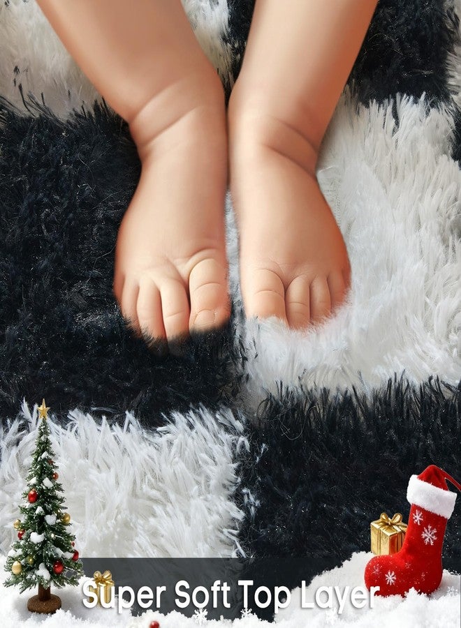 Ophanie Checkered Black & White Rug for Living Room Bedroom, Fluffy Soft Cute Fuzzy Area Rugs, Shag Plush Shaggy Bedside Floor 4x6 Furry Carpet for Kids Baby Teen Dorm Nursery Home Decor Aesthetic - Image 2