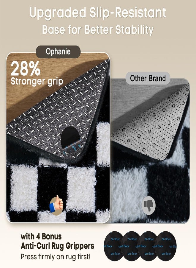 Ophanie Checkered Black & White Rug for Living Room Bedroom, Fluffy Soft Cute Fuzzy Area Rugs, Shag Plush Shaggy Bedside Floor 4x6 Furry Carpet for Kids Baby Teen Dorm Nursery Home Decor Aesthetic - Image 4