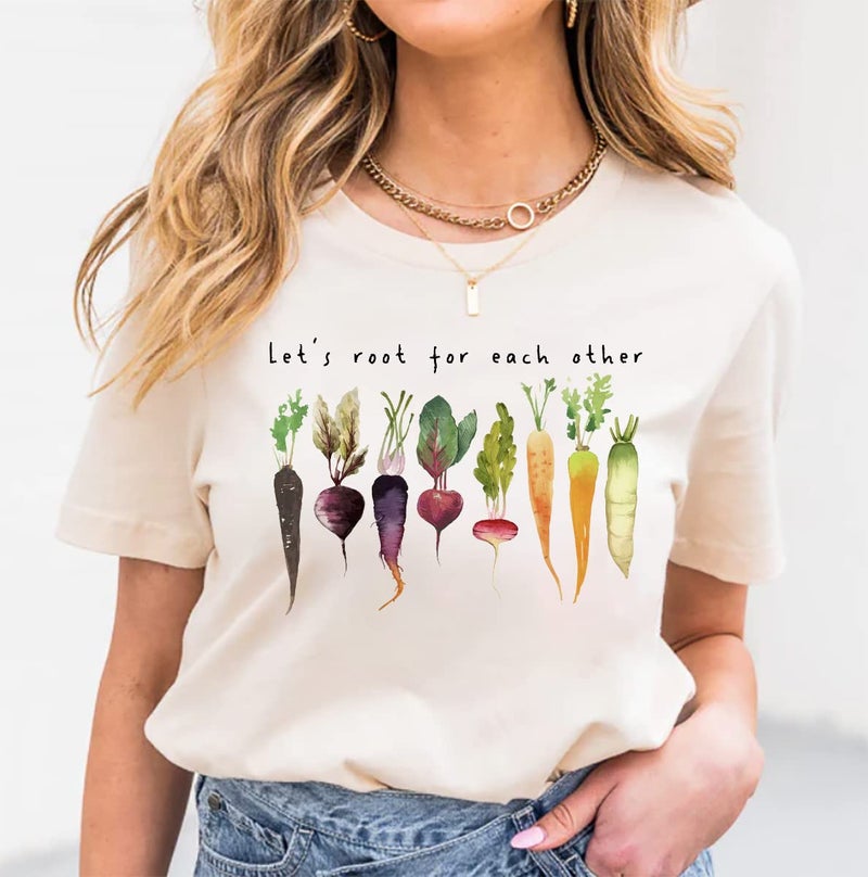 MYCHTE Let's Root for Each Other Plants Shirt for Women Novelty Vegetable Graphic Gardening Tees Funny Plant Lover T-Shirt (XXL, Beige) - Image 2