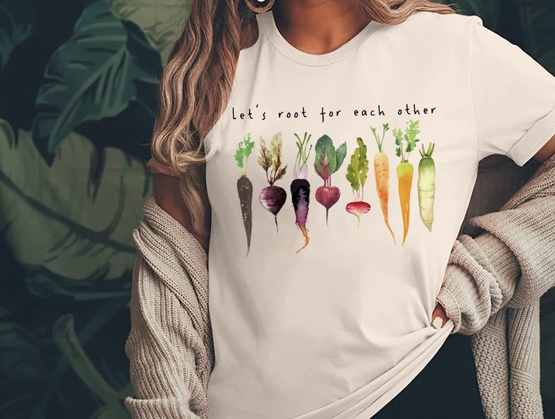 MYCHTE Let's Root for Each Other Plants Shirt for Women Novelty Vegetable Graphic Gardening Tees Funny Plant Lover T-Shirt (XXL, Beige) - Image 4
