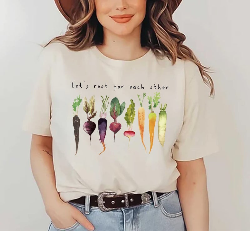MYCHTE Let's Root for Each Other Plants Shirt for Women Novelty Vegetable Graphic Gardening Tees Funny Plant Lover T-Shirt (XXL, Beige) - Image 3