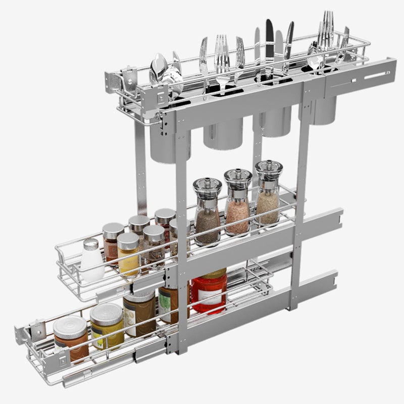 Sikarou 3-Tier 5" W x 21" D Narrow Pull Out Cabinet Organizer, Roll out Spice Rack Holder Shelve, Slide Out Slim Storage Wire Baskets for Storage Organization - Image 1