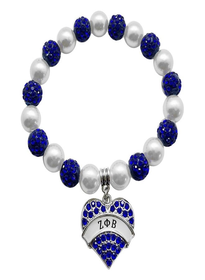 muiot Blue Element Sorority Society ZETA ZPB Letter Heart-shaped Charms Bracelet Women Imitation Pearl Elastic Bangle - Image 1