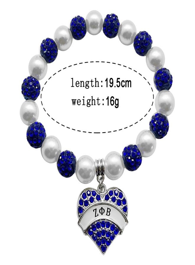 muiot Blue Element Sorority Society ZETA ZPB Letter Heart-shaped Charms Bracelet Women Imitation Pearl Elastic Bangle - Image 2