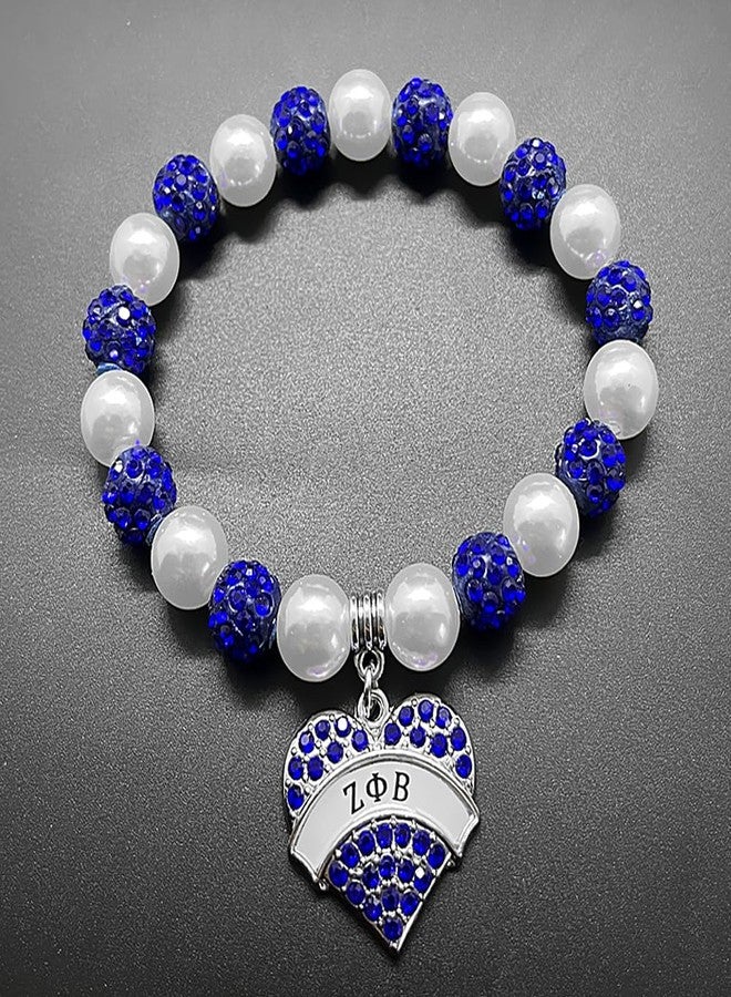 muiot Blue Element Sorority Society ZETA ZPB Letter Heart-shaped Charms Bracelet Women Imitation Pearl Elastic Bangle - Image 4